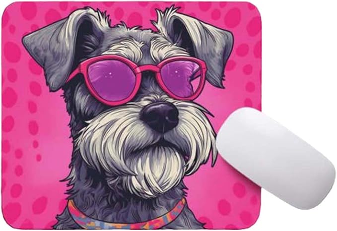 Pink Mousepad Glamour Dog Schnauzer Mouse Pad for Home Office Gaming Working Desk Computer Desktop Accessories Non-Slip Rubber Mousepad for Dog Lovers