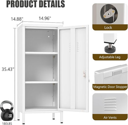 erosoei 35.43" H Metal Locker Storage Cabinet, Office Locker with 2 Adjustable Shelves, Steel Cabinet with 1 Door, High Legs Organizer for Home Office, Kitchen, Living Room, Bedroom and Bathroom
