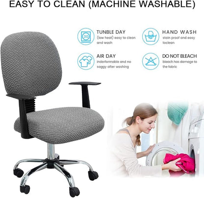 MIFXIN Computer Office Chair Cover Stretch Elastic Polyester Slipcover 2 Piece Stretchable Jacquard Computer Chair Cover Protector for Office Rotating Chairs, Only Covers (Silver Grey)