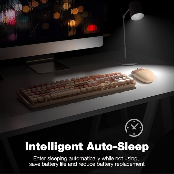 Dilter Wireless Keyboard and Mouse Combo, 104 Keys Full-Sized 2.4 GHz Round Keycap Colorful Keyboards, USB Receiver Plug and Play, for Windows, PC, Laptop, Desktop (Milk Tea)