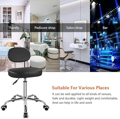KKTONER Home Office Chair Rolling Stool with Wheels Adjustable Height Work Stool Chair Matte PU Leather Armless Office Chair with Backrest for Home Computer Desk Bedroom Black
