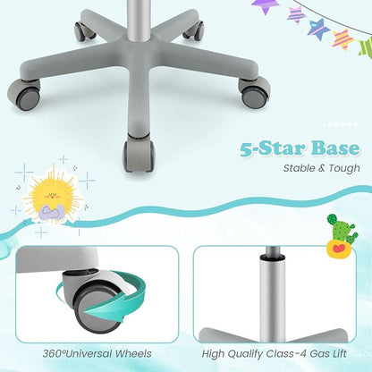 Giantex Kids Desk Chair, Ergonomic Adjustable Teen Task Chair w/Y-Shaped Lumbar Support, Armrest & Universal Wheels, Mesh Kid Office Chair for Sturdy, Kids Computer Chair for Boy Girl 4-12, Turquoise
