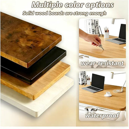 Folding Desk for Small Spaces, 31.5 Inch Foldable Computer Desk, No Assembly Required, Space Saving Portable Study Table for Compact Home Office, Bedroom, Dorm, Apartment, Teak&White