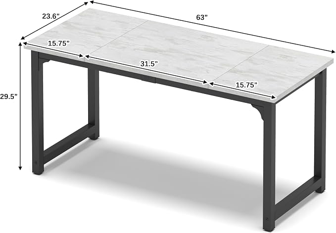 NSdirect 63" Large Computer Desk,Modern Simple Style PC Table Office Desk Wide Workstation for Study Writing,Gaming and Home Office,Extra 1" Thicker Wooden Tabletop and Black Metal Frame,White+Black