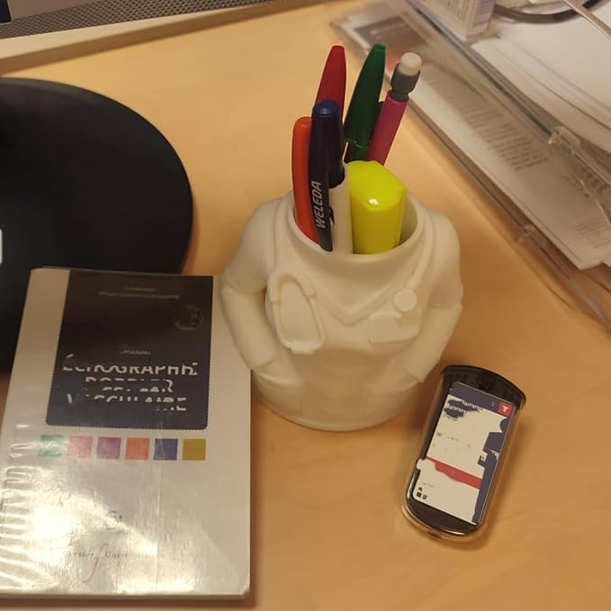 3D Printed Doctor Coat Pen Holder - Realistic Medical Desk Organizer with Stethoscope, White Doctor Sculpture Pen Cup for Office, Nurse, Medical Student Gift 4.1" x 2.5" x 3.9" (Female Doctor Style)