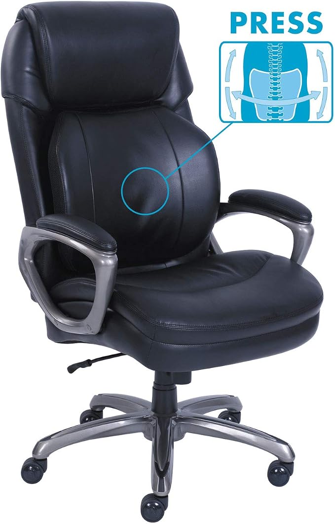 SertaPedic Cosset Big and Tall Executive Chair, Supports Up to 400 Lb, 19" to 22" Seat Height, Black Seat/Back, Slate Base