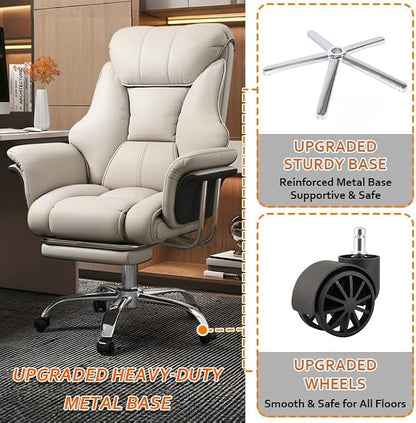 Big and Tall Office Chair 550 lbs Extra Wide Leather Executive Chair with Retractable Footrest, Heavy-Duty Ergonomic Chair, Adjustable Height Computer Gaming Chairs