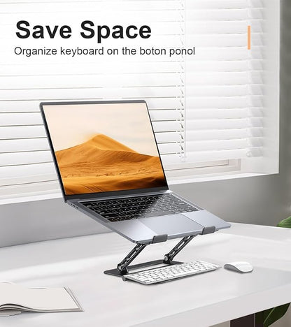 Aoviho Adjustable Laptop Stand for Desk, Portable Laptop Stand Holder and Riser, Foldable Aluminum Notebook Computer Stand for MacBook Air Pro HP Lenovo Dell Samsung Chromebook, 10-15.6 inch, Black