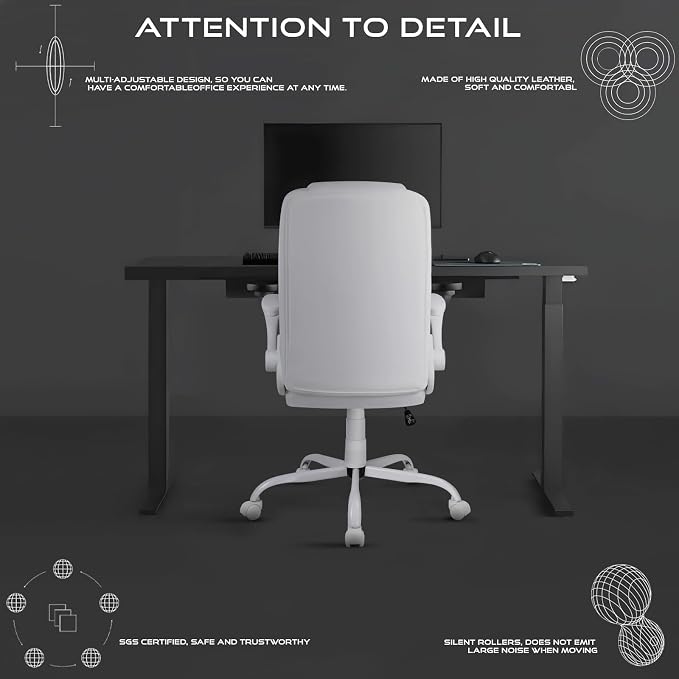 VITESSE Ergonomic Office Chair with Flip-up Armrests, Big and Tall Leather Executive Office Chair, High Back Lumbar Support Home Computer Desk Chair, Heavy and Duty Computer Chair (White)