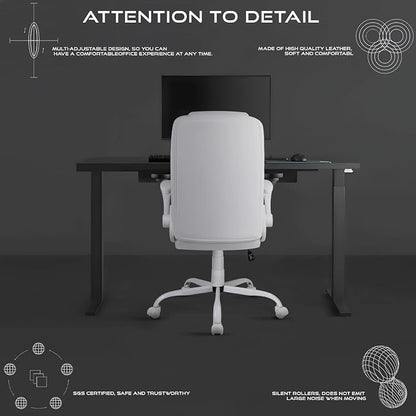 VITESSE Ergonomic Office Chair with Flip-up Armrests, Big and Tall Leather Executive Office Chair, High Back Lumbar Support Home Computer Desk Chair, Heavy and Duty Computer Chair (White)