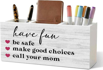 Funny Call Your Mom Pencil Pen Holder for Desk Organizer, Gifts for College Freshman Students Girls Boys, Funny Wooden Box Decorations for College Dorm Desk Tabletop Decor