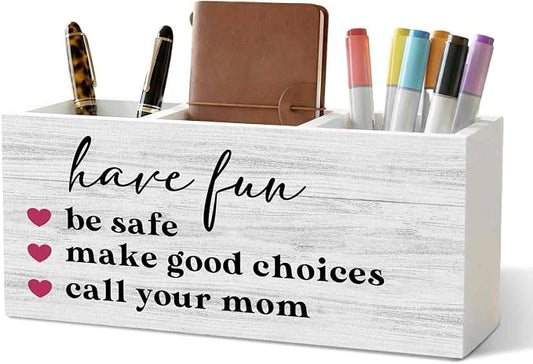 Funny Call Your Mom Pencil Pen Holder for Desk Organizer, Gifts for College Freshman Students Girls Boys, Funny Wooden Box Decorations for College Dorm Desk Tabletop Decor