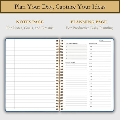 Undated Daily Planner - Time Blocking Planner & ADHD Planner. To Do List, Hourly Schedule, Daily and Monthly Agenda. Time Management & Productivity Planner. Spiral Hardcover Notebook. A4.