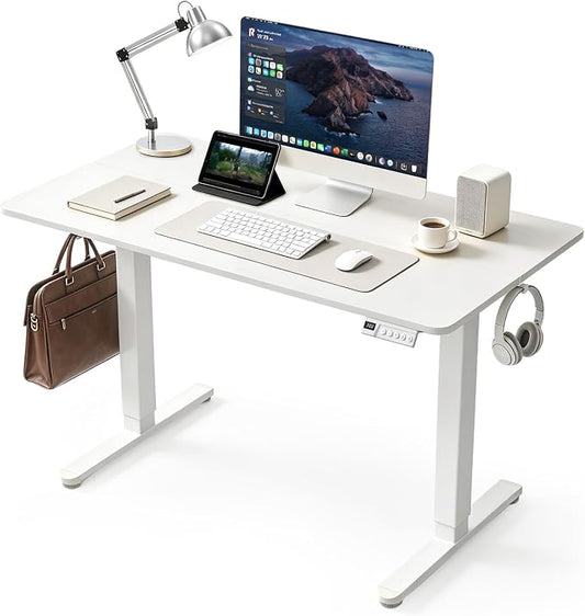 Electric Height Adjustable Desk, 40x24 Inches Standing Desk with 3 Memory Presets & Child Lock, Quiet Motor, Industrial Steel Frame, for Clean Computer Workstation or Editing Desk,White