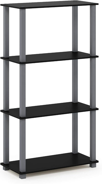 Furinno TURN-S-TUBE Storage Shelves, 4-Tier Book Shelf, Corner Shelf, Toolless Open Shelves, for Organization and Storage, Living Room, Garage, Home Office, Black