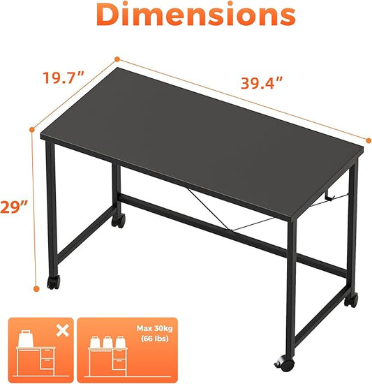 Mericonia 40 inch Rolling Computer Desk with Wheels, Gaming Desk for Small Spaces, Modern Simple Style Table for Home Office, Study Writing Table
