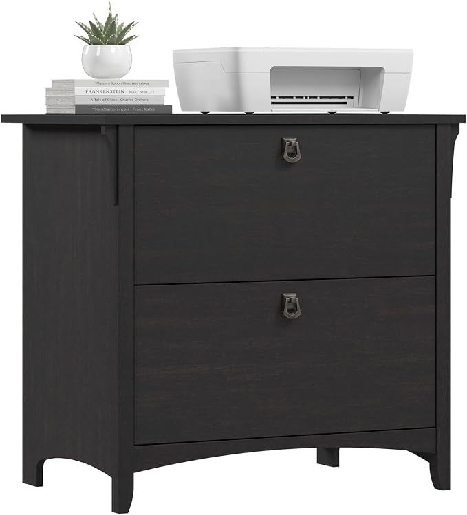 Bush Home Salinas 2 Drawer Lateral File Cabinet in Vintage Black, Home Office Storage Solution, Organizer with Drawers for Workspace, Filing Unit