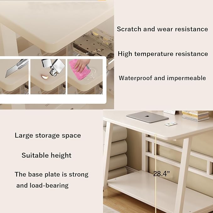 Rolling Computer Desk, 39.4 Inch Small Desks For Small Space, Portable Small Computer Desk with Monitor Stand & 3-Tier Storage, Portable Desk on Wheels for Writing, Home Office, Small Desk for Bedroom