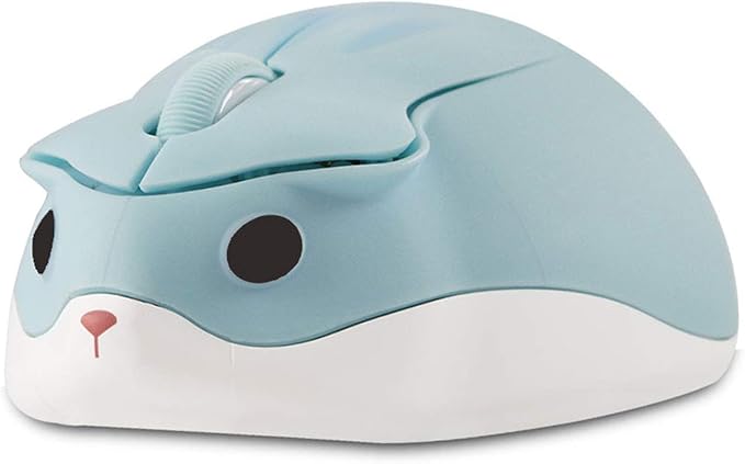 CHUYI Hamster Wireless Silent Mouse 1200DPI Cute Animal Small Cordless Portable Mice for Travel Home School Library Computer Laptop PC for Kids Gift (Light Blue)