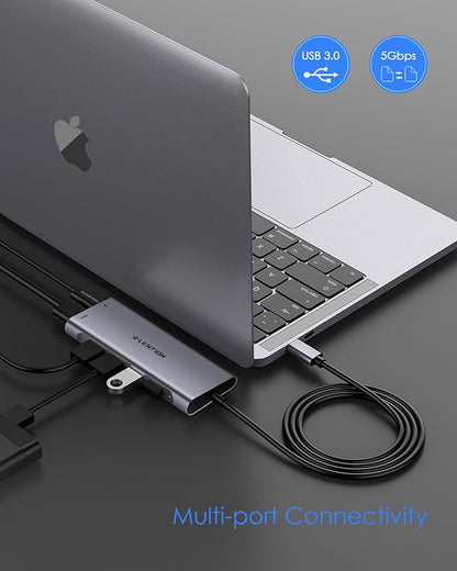 LENTION 3.3FT Long Cable USB C Hub with 4K HDMI, 100W PD Charging, 4 USB 3.0 Port & LED Indicator for MacBook Pro/Air, Dell XPS, HP, Chromebook, More, Stable Driver Adapter (C35-1M, Space Gray)