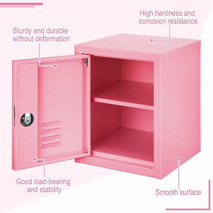 Suzile Lockable Storage Cabinet Metal Lockable Steel Storage Cabinet Organizer Lockers for Employees Vertical Metal Cabinets End Side Table Steel Bedside with Shelf (Pink)