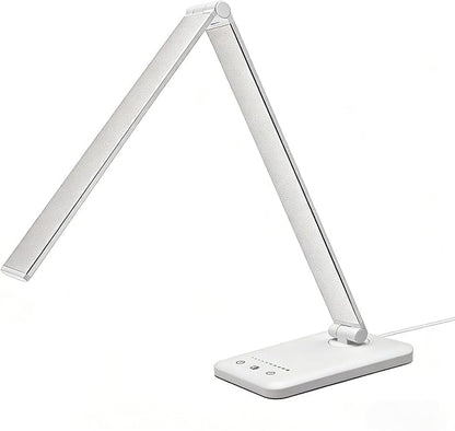 LED Desk Lamp with USB Charging Port, 5 Color Modes, 10 Dimmable Brightness Levels, Eye-Caring Reading Light, Touch Control & 30/60 min Auto Timer, Silver