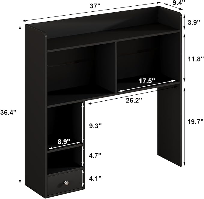 ChooChoo Desktop Bookshelf, 36.4" Tall Countertop Desk Hutch with 5 Shelves and 1 Drawer for Computer Desk, Desk Shelf Organizer for Dorm Office Home,Black
