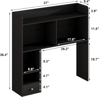ChooChoo Desktop Bookshelf, 36.4" Tall Countertop Desk Hutch with 5 Shelves and 1 Drawer for Computer Desk, Desk Shelf Organizer for Dorm Office Home,Black