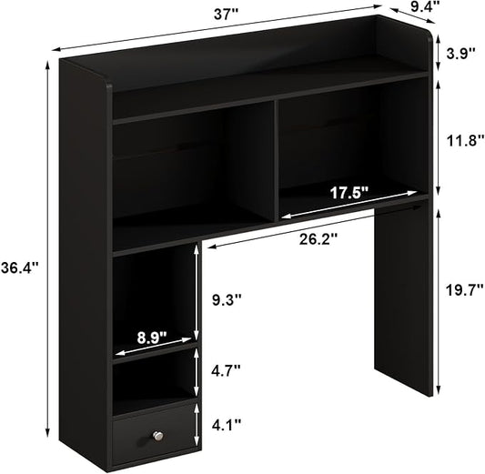 ChooChoo Desktop Bookshelf, 36.4" Tall Countertop Desk Hutch with 5 Shelves and 1 Drawer for Computer Desk, Desk Shelf Organizer for Dorm Office Home,Black