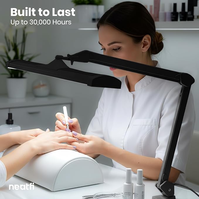 Neatfi Ultra 3,500 Lumens LED Desk Lamp with Clamp – 45W, 270 SMD LEDs, Shadow-Free | Adjustable Brightness | Task Light for Nail, Craft & Office (Black, 26-Inch Wide Shade)