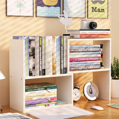 Sorfity Expandable Wood Desktop Bookshelf Desktop Organizer Office Storage Rack Wood Display Shelf - Free Style Display True Natural Stand Shelf Rack Assemble