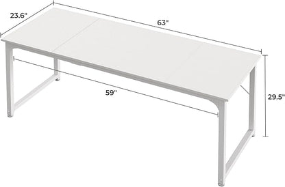 Huuger Computer Desk, 63 Inch Office Desk, Gaming Desk with Storage, Writing Desk Work Desk for Home Office, Study, Modern Simple Desk, Large Legroom, Metal Frame, White