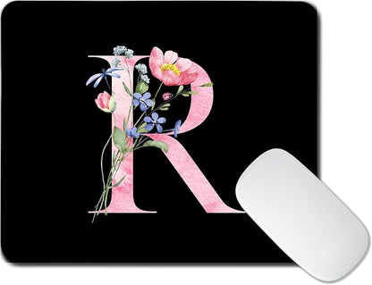 Mouse Pad Pinks Flowers Initial Letters Mousepad Desktop Laptop Computer Accessories Home Office Gaming Work Desk Computer Non-Slip Rubber Monogram Floral Alphabet A-Z mousepad (R)