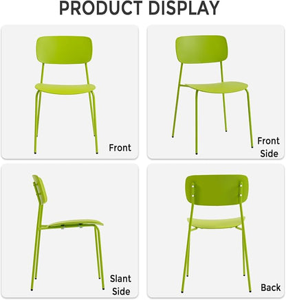 Sidanli Stackable Chairs Set of 4, Metal Waiting Room Chairs with Plastic Seat, Capacity 300lbs, Stacking Chairs for Office Conference Break Room Lobby, Green