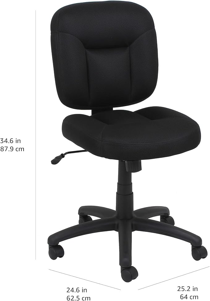 Amazon Basics Low-Back Armless Office Desk Chair with Back Support, Adjustable Height, 360 Degree Swivel, Fabric Upholstery, Rolling Wheels, Black