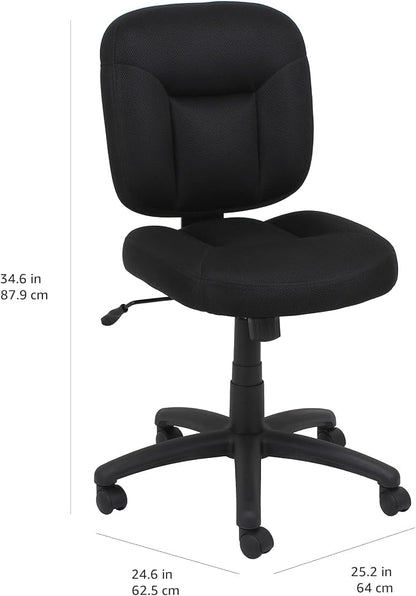 Amazon Basics Low-Back Armless Office Desk Chair with Back Support, Adjustable Height, 360 Degree Swivel, Fabric Upholstery, Rolling Wheels, Black