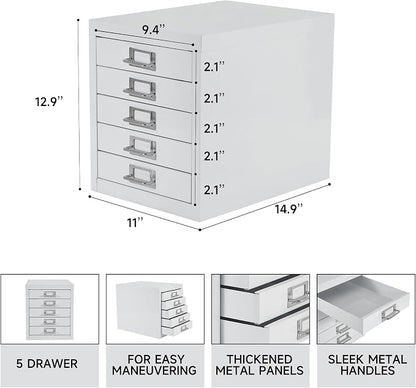 Office Storage Cabinet - File Cabinet Mini 5 Tier Metal File Organizer Document Organizer, for Home, Office, Desk (White)