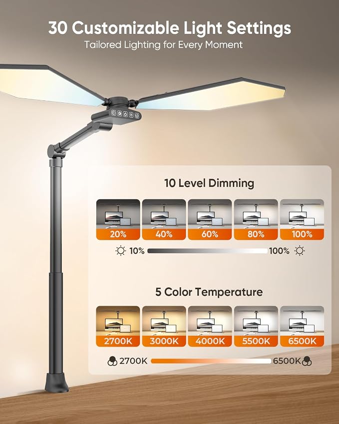 LED Desk Lamp with Clamp, 3600LM 448LEDs Ultra-Bright Architect Desk Light with Remote Control, Desk Light with Stepless Dimming and Stepless Color Temp, Memory Function for Study and Workbench