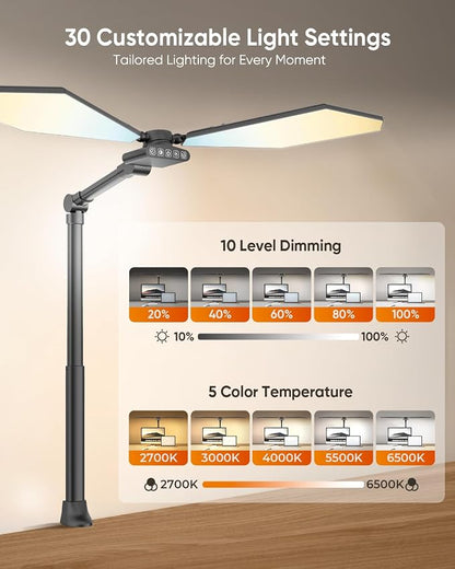 LED Desk Lamp with Clamp, 3600LM 448LEDs Ultra-Bright Architect Desk Light with Remote Control, Desk Light with Stepless Dimming and Stepless Color Temp, Memory Function for Study and Workbench