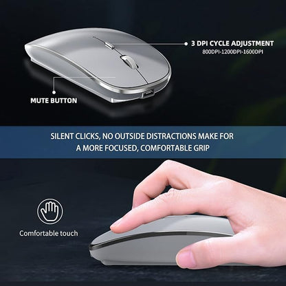 Halpilt Wireless Mouse Chargeable Portable Silent USB and Type-C Dual Mode Wireless Mouse 3 Adjustable DPI for Laptop, Mac, Android, PC (Q23S Grey)