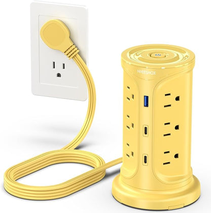 Tower Power Strips with Surge Protection, 6.5FT Flat Extension Cord with Multiple Outlets, 12 AC 4 USB Ports(2 Type C), Flat Plug Surge Protector Power Strip with Screw Wall Mount for Home Office Dorm