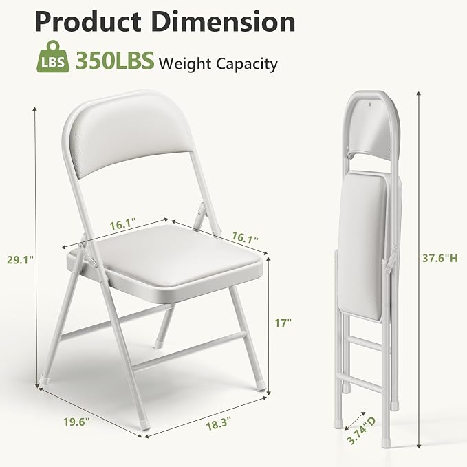 10 Pack Folding Chairs, PU Leather Folding Dining Chairs with Padded Cushion Seat & Back, Indoor Outdoor Folding Chair Set for Home Office, Parties, Events, Wedding, Extra Guest Seating