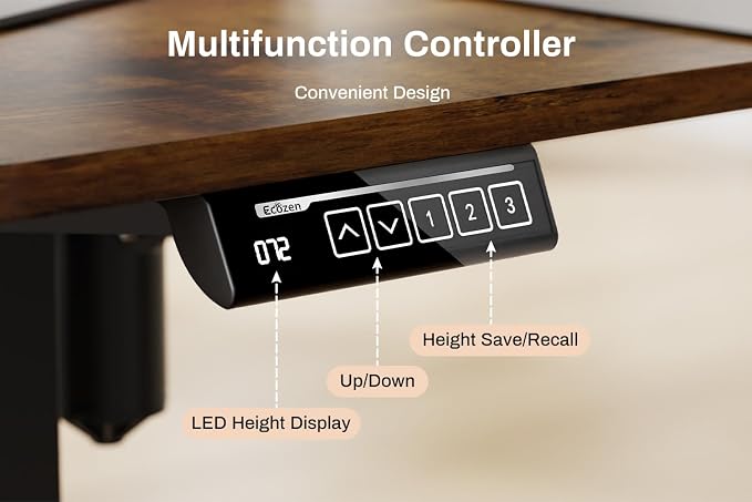 EcoZen Standing Desk Electric Height Adjustable Desk 55 x 33.5 Inches L Shaped Sit Stand up Desk, Computer Home Office Desk Memory Preset with Two-Piece Fir Wood Desktop (Vintage Brown, 55*33.5 Inch)