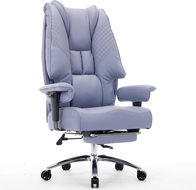 EXCEBET Big and Tall Office Chair 400lbs Wide Seat, Leather High Back Executive Office Chair with Foot Rest, Ergonomic Chairs Lumbar Support for Lower Back Pain Relief (Light Purple)