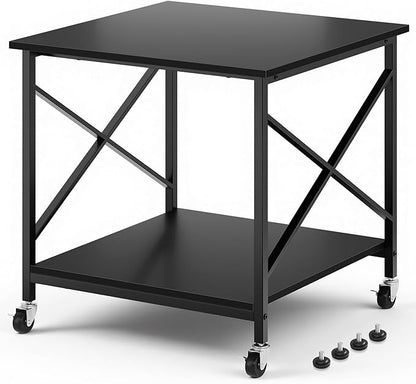 Warmiehomy 24"x24"x24" Large Printer Stand with Storage, 2 Tier Rolling Printer Cart Table, Mini Fridge Stand with Wheels, Use for 3D Laser Printer Home Office, Black