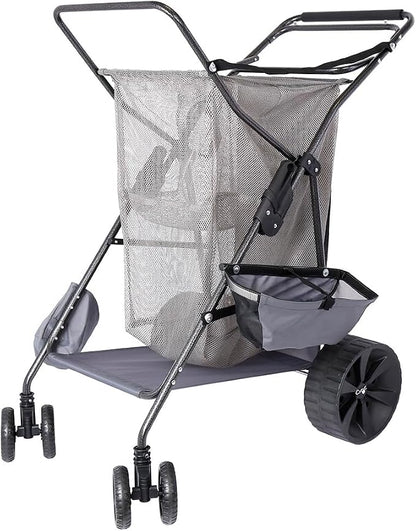 Ultimate Buggy Beach Cart with Big Wheels for Sand, Wide Wheel Wagon with Insulated Cooler Bag, Body Board and Umbrella Holder, 100 lbs Capacity