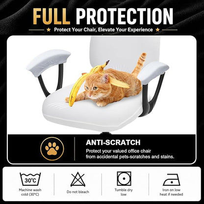 Stretchable Separate Office Chair Seat Covers with Armrest Covers - Universal Stretch Computer Chair Slipcover - Washable Rotating Backrest Coverings & Cushion Protectors for Dogs, Cats, Pets, White