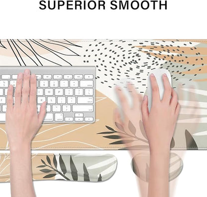 Desk Pad and Keyboard Wrist Rest, Large Mouse Pad + Keyboard Pad+Mouse Wrist Support, Non-Slip Desk Mat Protector for Office, Home 31.5×11.8 Inches Aesthetic Design