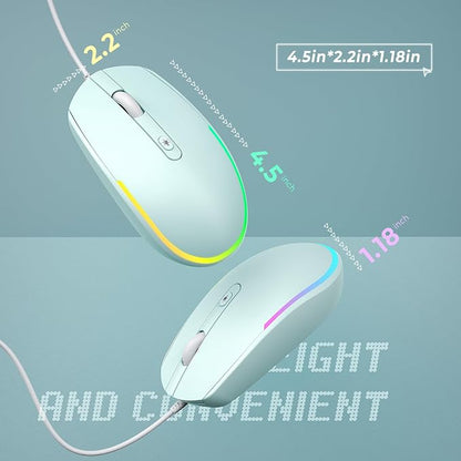 seenda Wired Mouse - USB Computer Mice Wired with RGB Backlit Optical LED Mouse with Attached USB Cord for Laptops Notebooks Chromebook - Mint Green