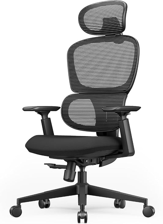 ProtoArc Ergonomic Office Chair – EC300 Adjustable Lumbar High Back Desk Chair, Sliding Seat, 3D Headrest, Wider Armrests, 4 Tilt Backrest Mesh Chairs for Home Office Long Hours Sitting - Black